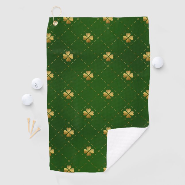 Serviette De Golf Motif vert d'or de trèfle (En situation)