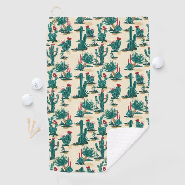 Serviette De Golf Motif vert et rouge de cactus (En situation)