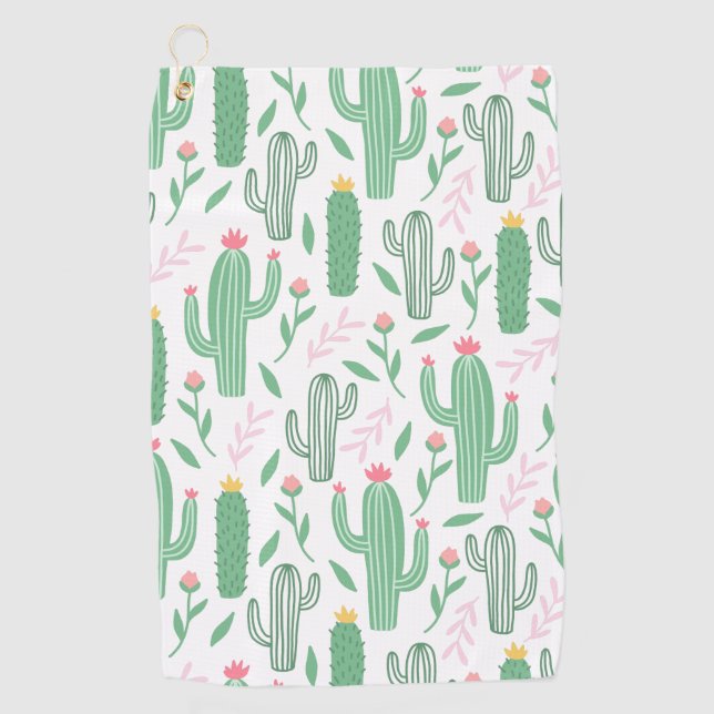Serviette De Golf Motif vert violet de plante de cactus (Devant)