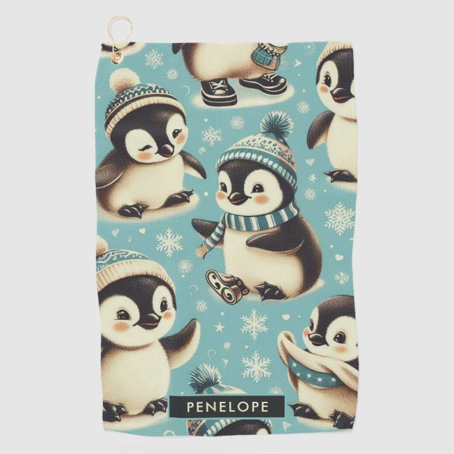 Serviette De Golf Motif vintage Cute Penguin (Devant)