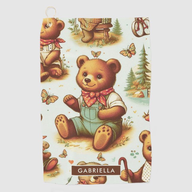 Serviette De Golf Motif vintage Cute Teddy Bear (Devant)