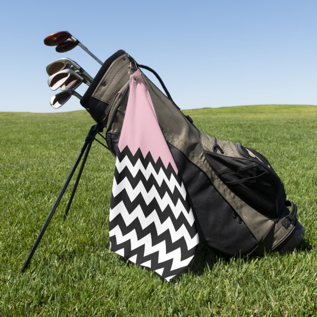 Serviette De Golf Motif Zigzag noir et blanc, Chevron, rose (Vert)