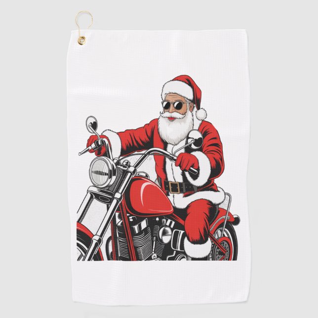 Serviette De Golf Moto à cheval père Noël (Devant)