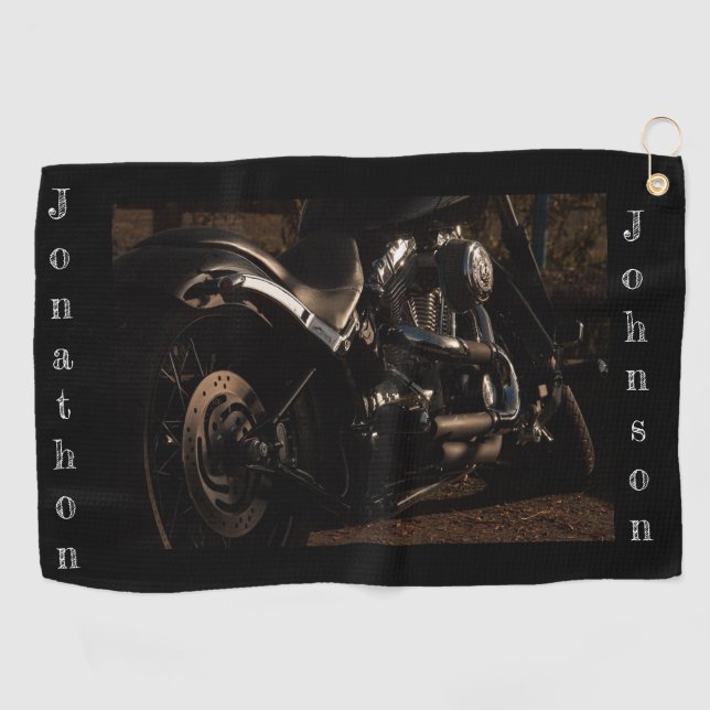 Serviette De Golf Moto personnalisée en noir (Horizontal)