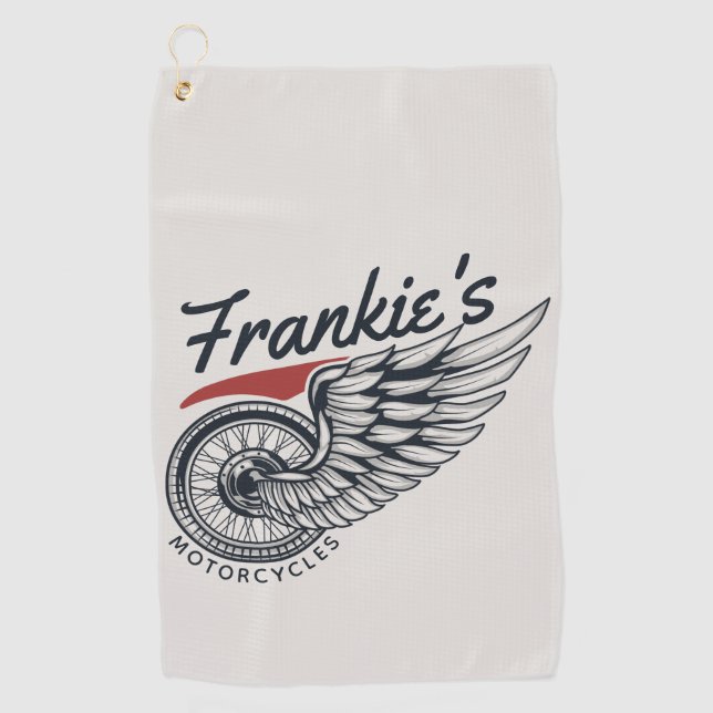 Serviette De Golf Motos personnalisées Flying Tire Biker Shop (Devant)