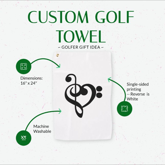 Serviette De Golf Musicien Coeur de musique - Treble Bass Clef (Music Heart Golf Towel)