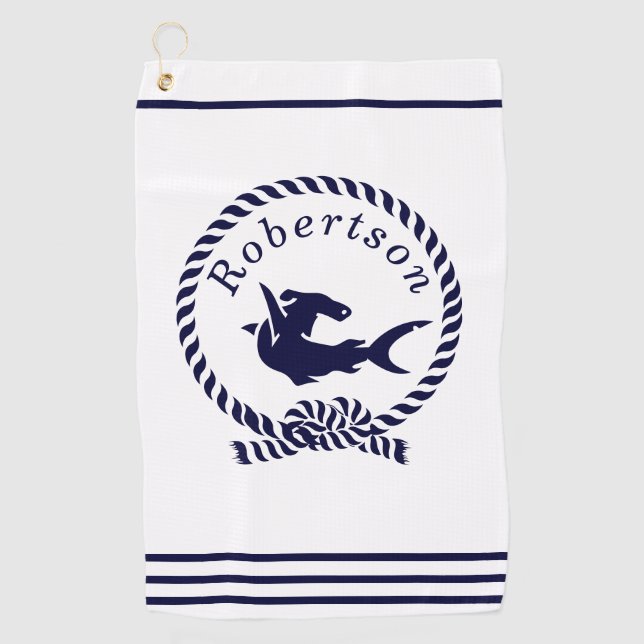 Serviette De Golf Nautique nom côtier requin bleu marine (Devant)