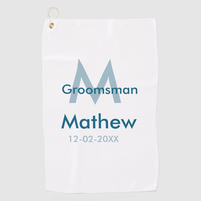 Serviette De Golf Navy bleu nom de garçon d'honneur lettre date masc (Devant)
