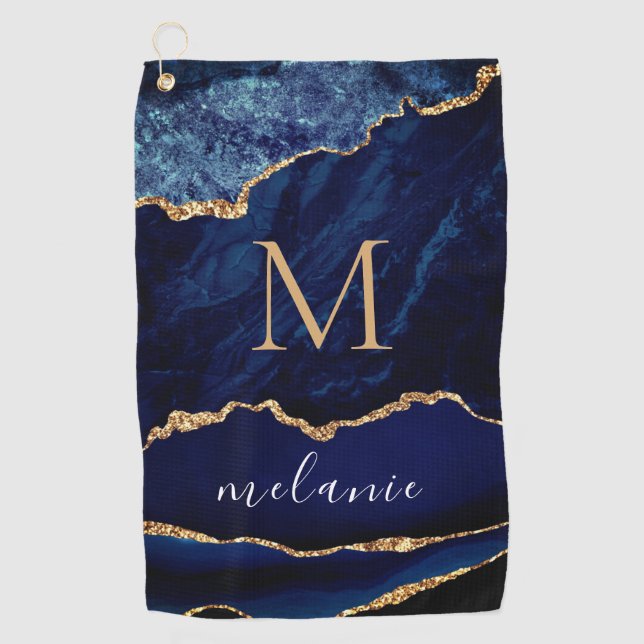 Serviette De Golf Navy Blue Gold Golf Towel Personalized Name Letter (Devant)
