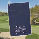 Serviette De Golf Navy Blue Golf Clubs Et Ball Nom Personnalisé<br><div class="desc">Personnalisez le nom pour créer un grand cadeau de golf et de garder saké. Conçu par Thisisnotme©</div>