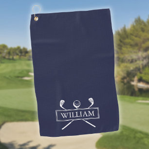 Serviette De Golf Navy Blue Golf Clubs Et Ball Nom Personnalisé