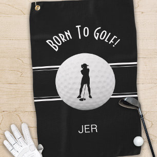 Serviette De Golf Né au Golf Custom Golfer Silhouette Sports Noir