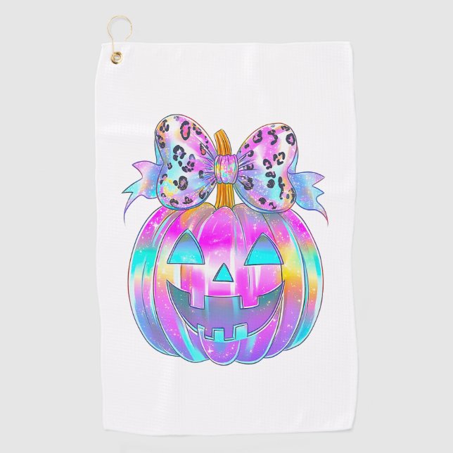 Serviette De Golf Neon Coquette Citrouille d'Halloween (Devant)