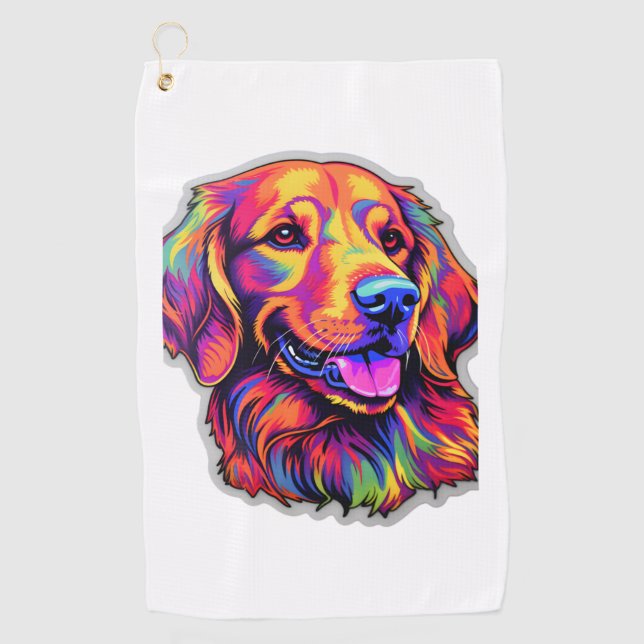 Serviette De Golf Neon Golden Retriever (Devant)