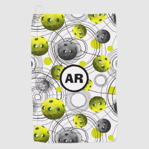 Serviette De Golf Neon Green Pickleballs Initials Sweat Towers