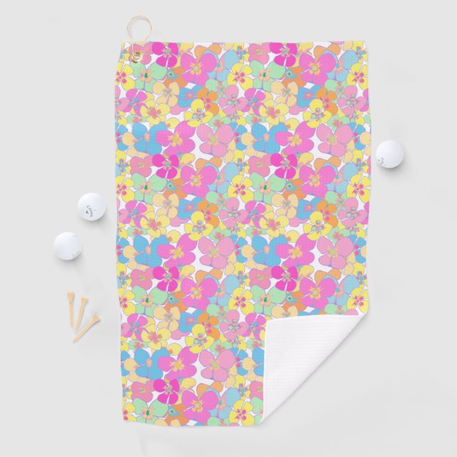 Serviette De Golf Neon Retro Floral Rose coloré (En situation)