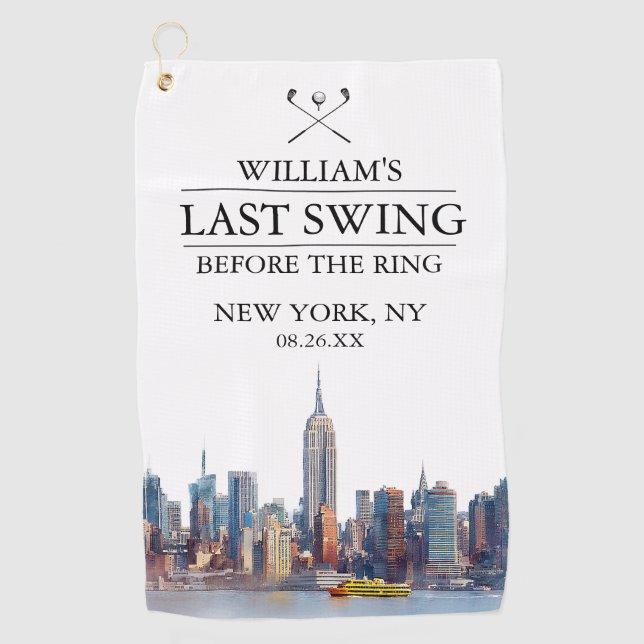 Serviette De Golf New York Dernier Swing Avant le Bachelor Ring (Devant)