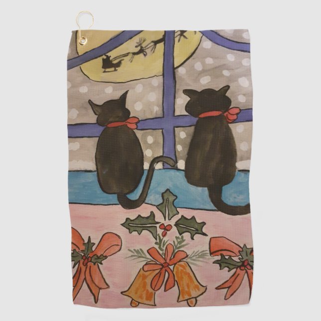 Serviette De Golf Noël de chat noir (Devant)
