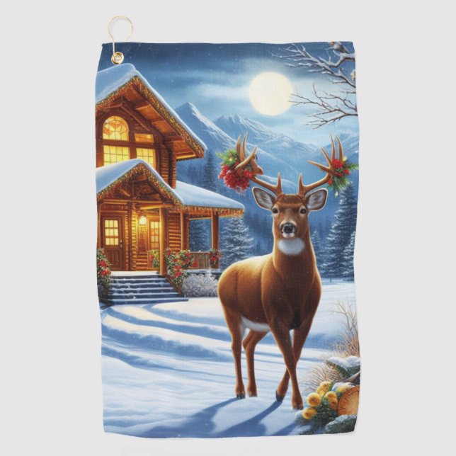 Serviette De Golf Noël/Hiver Deer Lodge (Devant)