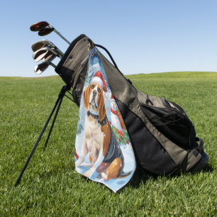 Serviette De Golf Noël Joie de Vivre en Paysage Hivernal avec Chien