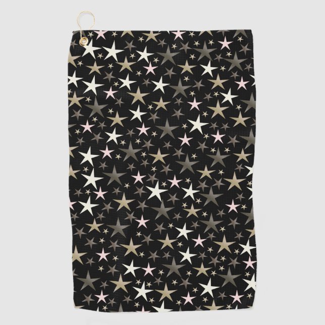 Serviette De Golf noir, argenté, brillant, lumineux, étoile, couleur (Devant)