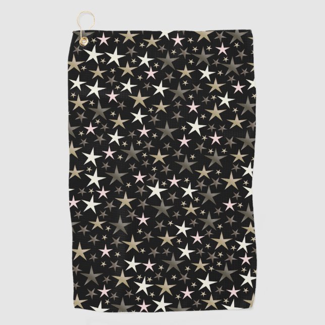 Serviette De Golf noir, argenté, brillant, lumineux, étoile, couleur (Devant)
