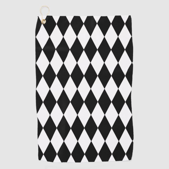 Serviette De Golf Noir blanc Arlequin Diamonds Motif Design (Devant)