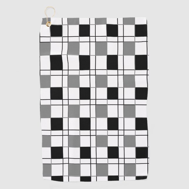 Serviette De Golf Noir blanc gris À damiers Motif (Devant)