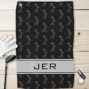 Serviette De Golf Noir et blanc Golfer Homme Silhouette Monogramme