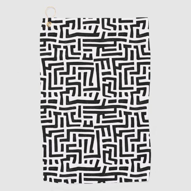 Serviette De Golf Noir et blanc Pop Art Maze Motif (Devant)