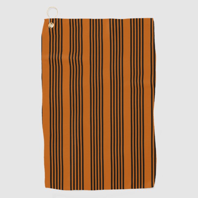 Serviette De Golf Noir et brûlé orange cinq bandes motif (Devant)