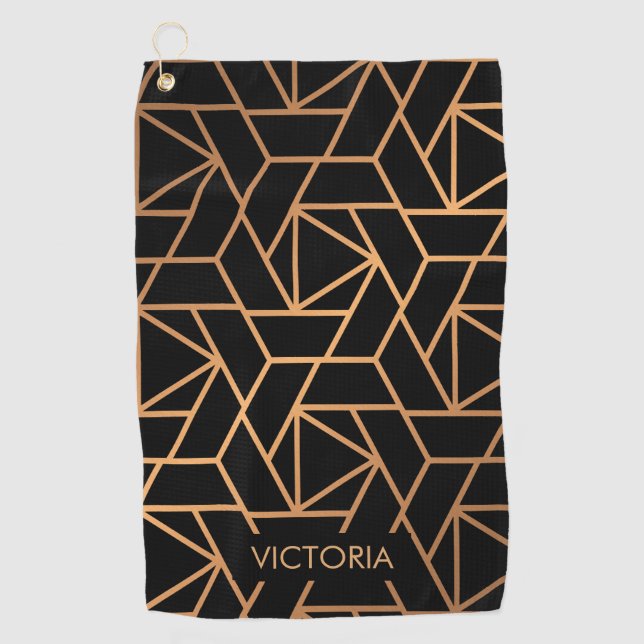 Serviette De Golf Noir et motif élégant d'or (Devant)