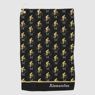 Serviette de golf noir et or avec nom et monogramm