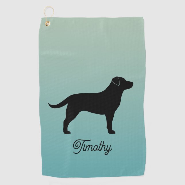 Serviette De Golf Noir Labrador Retriever Silhouette Nom personnalis (Devant)