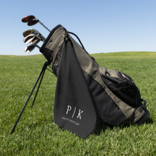 Serviette de golf noire premium monogramme moderne