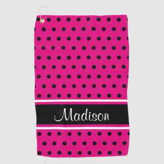 Serviette De Golf Nom blanc noir de manuscrit de rayure de point de