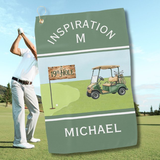 Serviette De Golf Nom de 19ème trou monogrammé inspirant et amusant  (Créateur téléchargé)