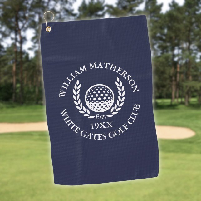 Serviette De Golf Nom de golf personnalisé Bleu marine (Personalized Golf Club Name Navy Blue Towel)