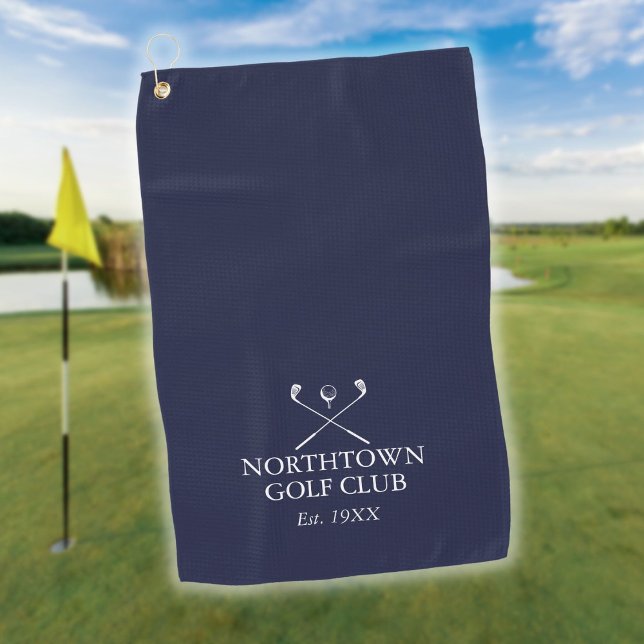 Serviette De Golf Nom de golf personnalisé Bleu marine (Personalized Golf Club Name Navy Blue Golf Towel)