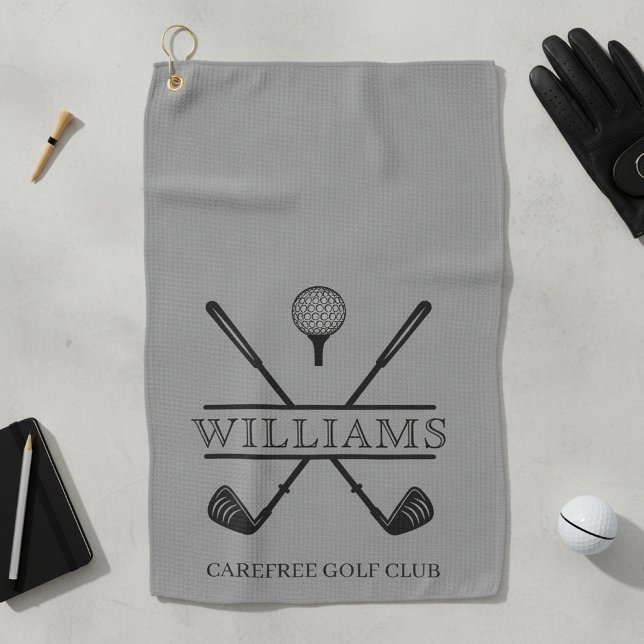 Serviette De Golf Nom de joueur de golf Club Classique Gris (Créateur téléchargé)