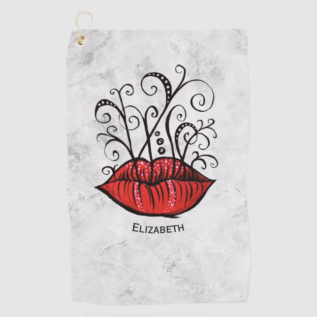 Serviette De Golf Nom de l'artiste maquillage des lèvres rouges (Devant)