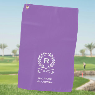 Serviette De Golf Nom de monogramme personnalisé classique violet