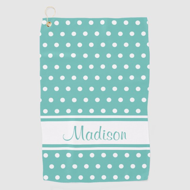 Serviette De Golf Nom de script de la bande de points Polka blanc Tu (Devant)