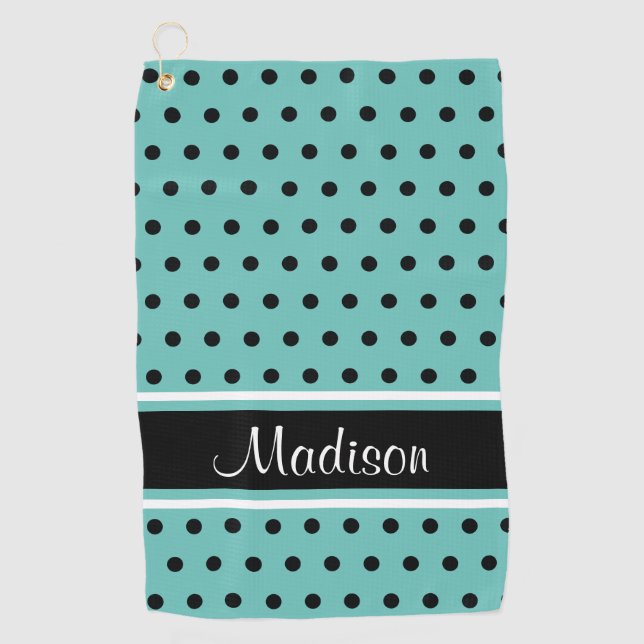 Serviette De Golf Nom de script de la bande de points Polka noir Tur (Devant)