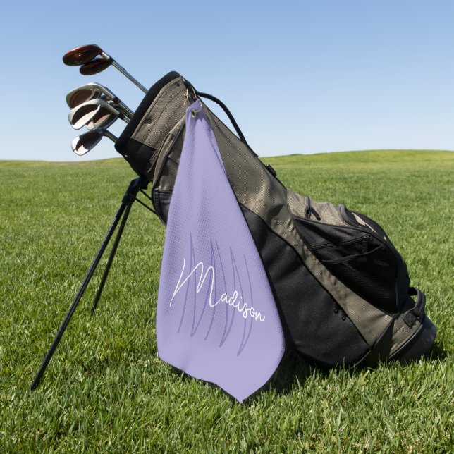 Serviette De Golf Nom de script de monogramme moderne violet (Vert)