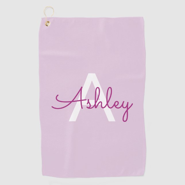 Serviette De Golf Nom de script & monogramme | Magenta & Violet clai (Devant)