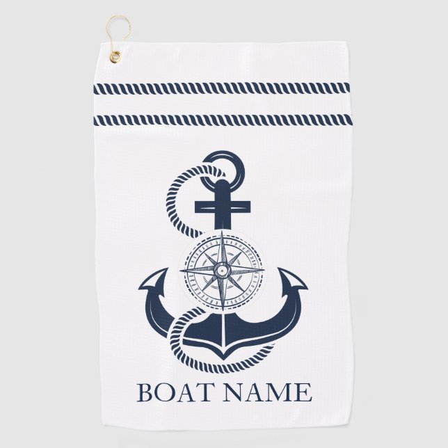 Serviette De Golf Nom du bateau Ancre bleu marine (Devant)