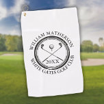 Serviette De Golf Nom du golfeur personnalisé Nom du club et date<br><div class="desc">Avec un effet de tampon vieilli design classique rétro,  personnalisez le nom du golfeur,  le club de golf et la date pour créer un beau souvenir pour tous les golfeurs. Conçu par Thisisnotme©</div>