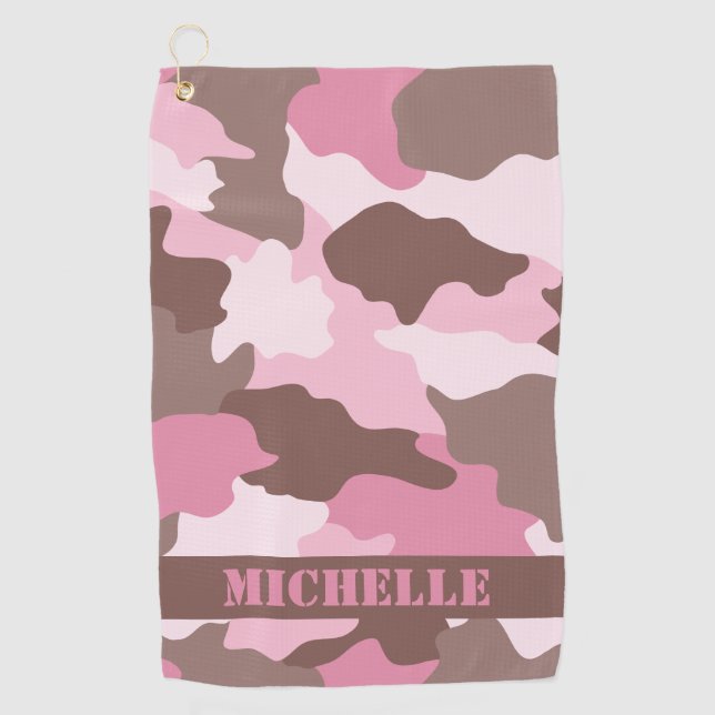 Serviette De Golf Nom du monogramme du camouflage rose (Devant)