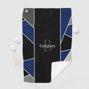 Serviette De Golf Nom du monogramme géométrique Abstrait bleu mode